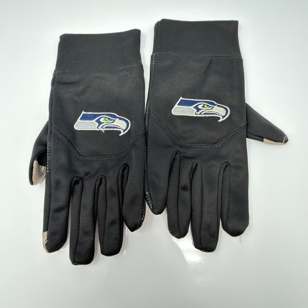 NFL Seattle Seahawks Gloves Mens One Size Black Embroidered Logo Grip Tech